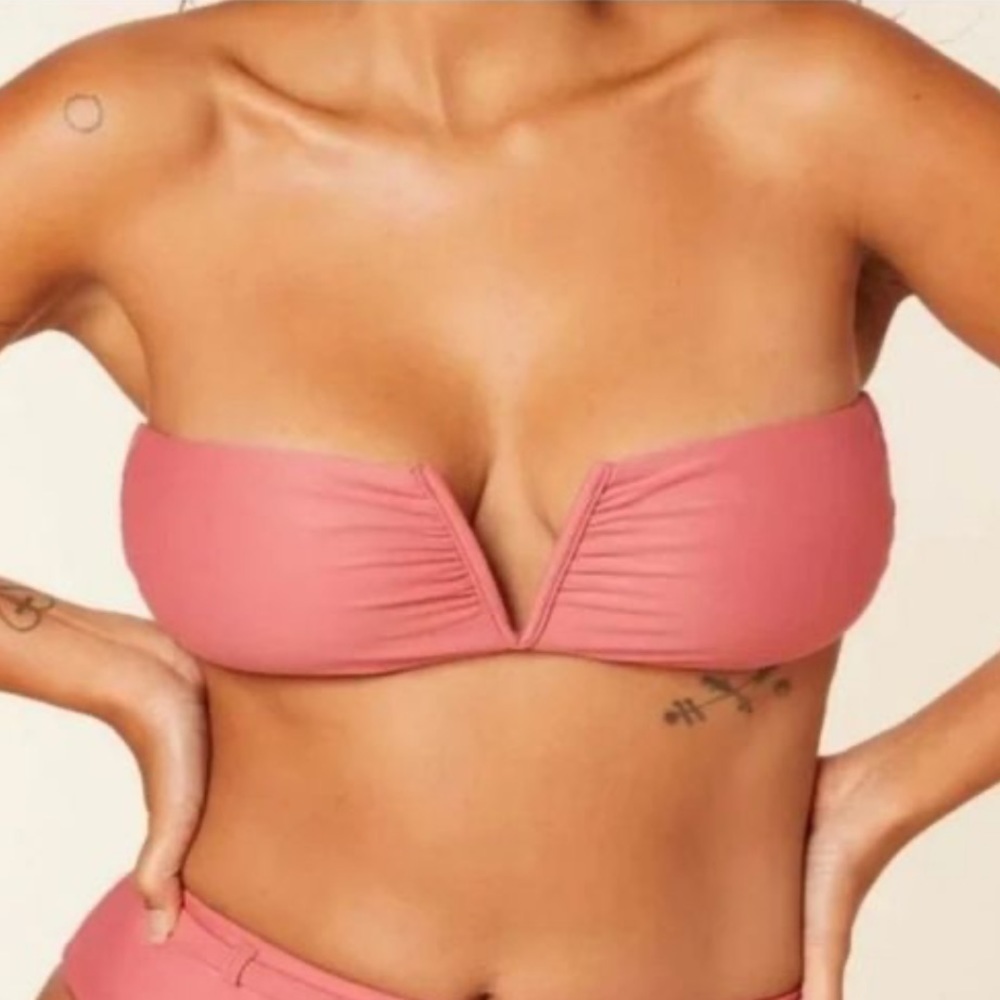 NWT Andie Swim Scala Top Swim Bikini Separate Notched Bandeau Punch Pink Sz S